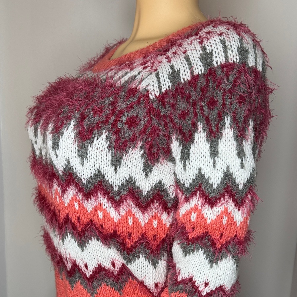 Mossimo Coral & Berry Fair Isle Sweater – Women’s Small - Picture 7 of 14